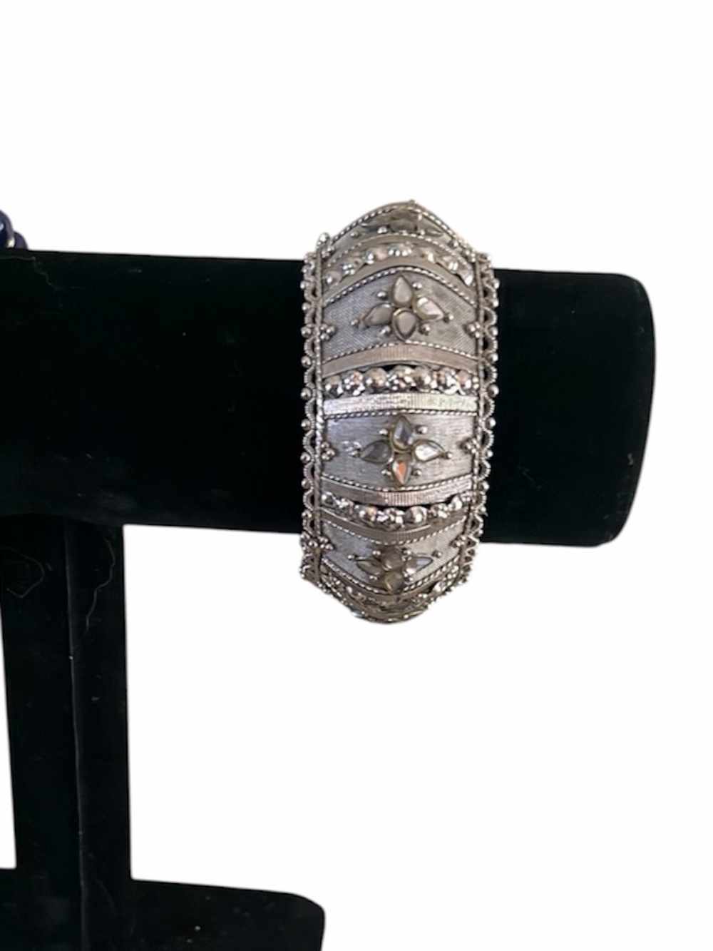 Silver Tone Filigree Hinged Clamper Cuff Bracelet | Boho Vintage Statement